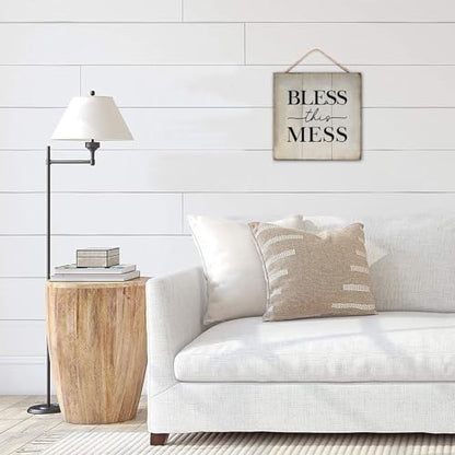 Bless This Mess Wood Plaque Funny Bible Verse Hanging Wooden Sign Custom Wooden Sign for Home Bedroom Living Room Wooden Poster 12x12 Inch Christian Religious Gifts - color: Log color-style-6