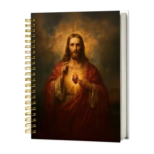 Sacred Heart of Jesus Christian Spiral Notebook 5.5 x 8.3, Jesus Gifts for Women Men Journal, Vintage Catholic Religious Spiritual Prayer Journaling Notebooks for Note Taking - color: White YS-2