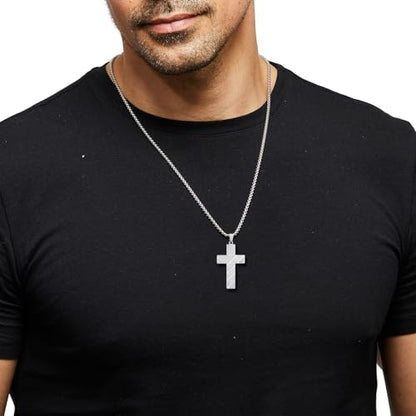 RWQIAN American Flag Cross Necklace for Men Bible Verse, Christian Religious Scriptures Faith Baptism 1st First Communion Pendant Chain for Boys, Fathers Dad Day Graduation Jewelry Gifts for Him - color: Silver, style: Philippians 4:13