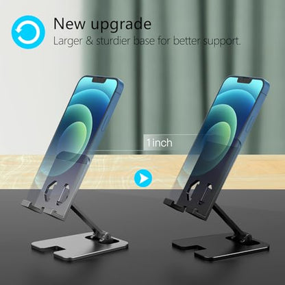 Amzpas Adjustable Cell Phone Stand Metal, Foldable Desktop Cellphone Stand with Anti-Slip Base and Convenient Charging Port, for Phone 17 16 15 14 13 12 11 Pro Xs Xs Max Xr X 8, All Phones - color: Black