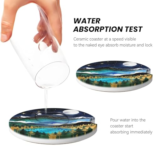 Mountain Lake Moon Car Cup Holder Coasters Absorbent Ceramic Coaster - color: Red