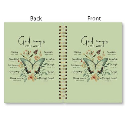 huester Inspirational Christian Butterfly Notebook Journal, God Says You Are Bible Scripture Green Journal Notebooks for Note Taking, Bible Journaling Hardcover Paper Spiral Notebook, 5.5x8.3 Inch - color: green