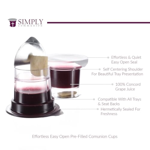 Simply Communion Prefilled Communion Cups 1200 Count | Tray & Seatback Pew Compatible | Concord Grape Juice & Bread | Easy-Open - size: 1,200 - Box