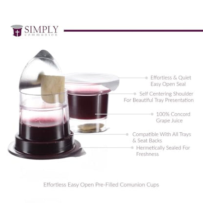 Simply Communion Prefilled Communion Cups 1200 Count | Tray & Seatback Pew Compatible | Concord Grape Juice & Bread | Easy-Open - size: 1,200 - Box