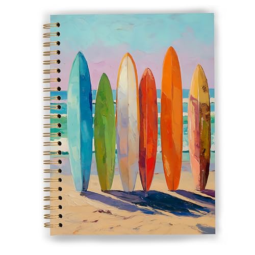 Vintage Coastal Beach Notebook, Abstract Colorful Surfboard Nautical Journal for Office Supplies, Surfing Gifts, Retro Summer Vibes Spiral Notebook Journal 5.5x8.3 - color: Color 05