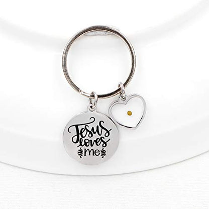 Uloveido Stainless Steel Faith Cross Keychain & Jesus Loves Me Christian Keyring Mustard Seed Charms Religious Jewelry - style: Jesus Love Me-heart