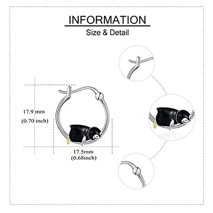 Fox/Pig/Mushroom/Cat Earrings Sterling Silver Cute Hoop Earrings Animal Jewelry Gifts for Women Daughter - style: Penguin