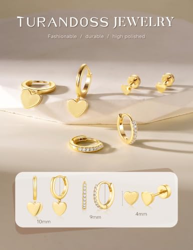Turandoss Gold Earrings Stack for Women Teen Girls, 14K Gold Plated - color: Heart Earring（Gold）