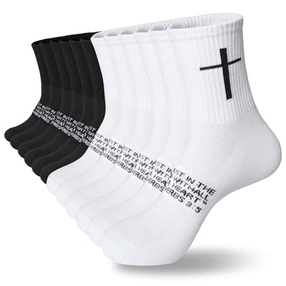 6 Pairs Christian Cross Socks Prayer Stockings with Bible Verse for Church & Daily Wear Christian Gift for Christmas - color: Proverbs 3:5 - White/Black