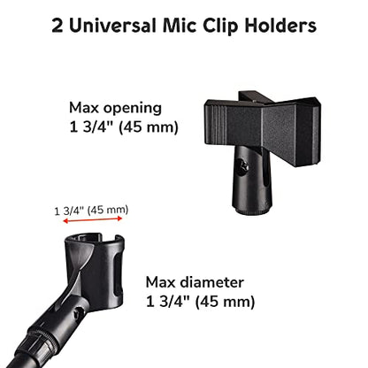 AW Adjustable Height Tripod Boom Microphone Stand Floor Dual Mic Clip - color: Black-2 Mic Clips, size: 1 pc