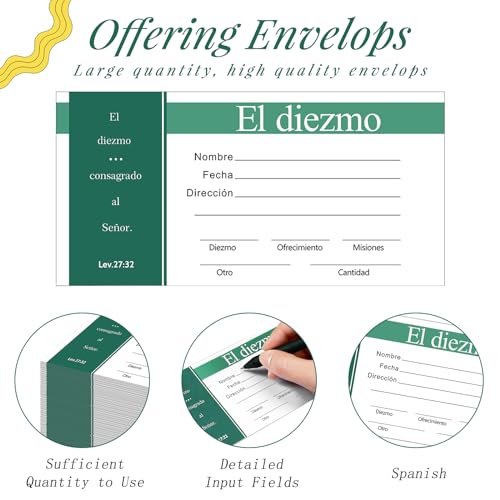 Woanger 500 Count Spanish Offering Envelopes Tithe Donation Tithes and Offering for Church Supplies(Stylish) - style: Stylish