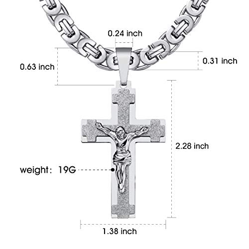 Mens Stainless Steel Silver Gold Jesus Cross Pendant Necklace Chain Bracelet Set Jewelry 45/50/55/60/65/70/75cm - style: Style 01-Silver Tone