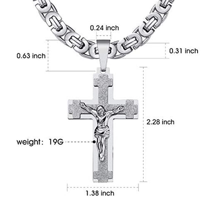 Mens Stainless Steel Silver Gold Jesus Cross Pendant Necklace Chain Bracelet Set Jewelry 45/50/55/60/65/70/75cm - style: Style 01-Silver Tone
