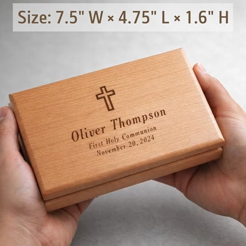 Personalized First Communion Cross Valet Box - Religious Keepsake Box