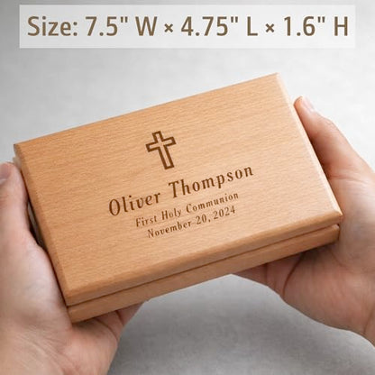 Personalized First Communion Cross Valet Box - Religious Keepsake Box