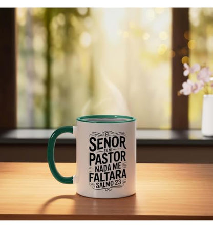 Spanish Christian With a Bible Verse Quote El Senor Es Mi Ceramic Mug, Dark Green/White, 11oz - color: Dark Green/White, size: 11 Ounces