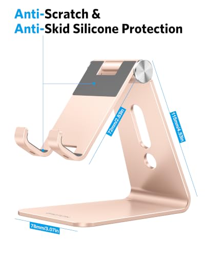 OMOTON C2 Adjustable Aluminum Cell Phone Stand with Charging Cutout, Gold - color: Gold