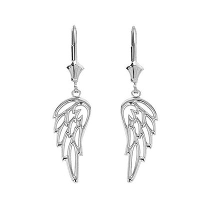 Fine 925 Sterling Silver Guardian Angel Filigree Wing Dangle Earrings