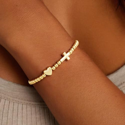 Turandoss Gold Cross Bracelet for Women Heart Beaded Bracelet Faith Jewelry - color: Dainty Cross Bracelet