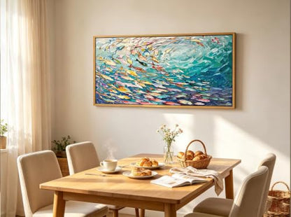 KIRFOLUC Abstract Ocean Wall Art, Large Framed Textured Print Painting - color: Fish, size: 32"L x 16"W
