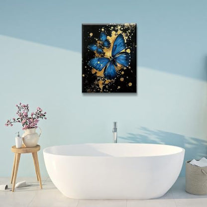 Blue Butterfly Wall Art Canvas Prints Black and Gold Bathroom Wall Decor - color: Zen Butterfly Wall Art Canvas Prints (Ready to Hang)