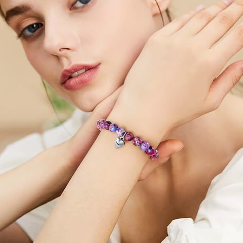 VIBILIA Cross Beaded Bracelets for Women, Birthday Gifts - color: D 2. Heart - Purple Imperial