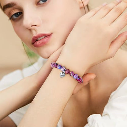 VIBILIA Cross Beaded Bracelets for Women, Birthday Gifts - color: D 2. Heart - Purple Imperial