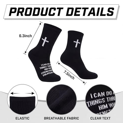 Glitopper 6 Pairs Christian Cross Sock, Bible Verse, Us 6-12 - color: Black