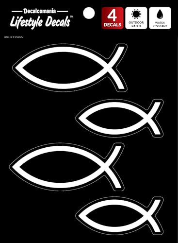 Christian Fish Car Decals - Set of 4 Black White Religious Stickers for Car or Truck Window Icthus Jesus Fish Car Emblem Christian Fish Symbol for Car - style: Christian Fish