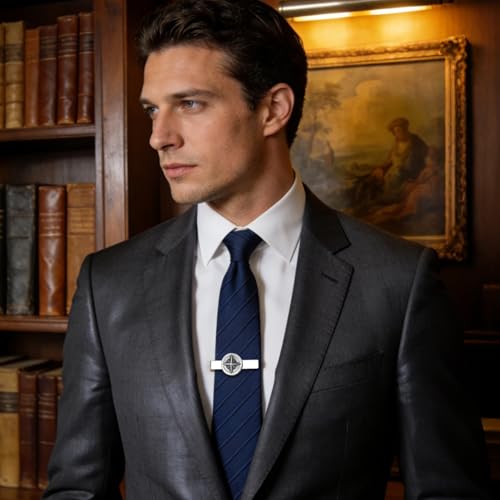 Stainless Steel Tie Clip for Men: Christian Cross Lion Compass Tie Bar Business Tie Clasp for Wedding Office Meetings Graduation - style: Compass Tie Clip