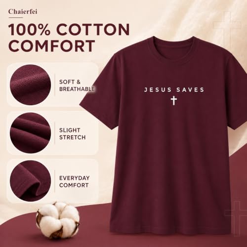 Christian Jesus Saves Cross T Shirt Subtle Minimal Religious Faith Tee Bible Verse Scripture Christian Clothing Unisex - color: Crimson, size: Large