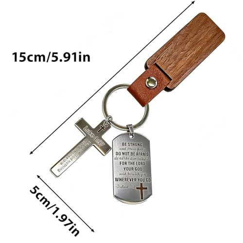 Bible Verse Keychain, Christian Keychain for Men, Mens Key Chain with Wood Plaque, Religious Cross Keyring Inspirational Jesus Gifts for Car Accessories