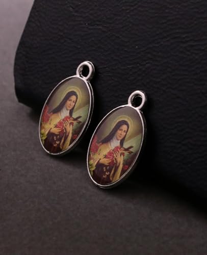 COTTVOTT Saint Therese of Lisieux/Saint Mother Teresa of Calcutta/Divine Mercy Jesus/Mater Dolorosa Patron Saint Medal Charm Pendant for DIY Rosary Necklace Bracelet Jewelry Making Part - color: 30pcs-Enamel St. Therese