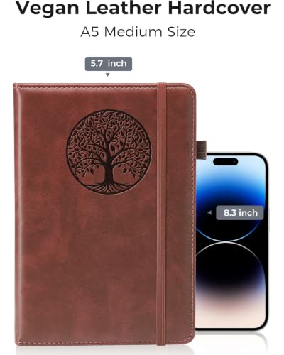 BIYUNRO Leather Journal Notebook for Women Men, A5 Hardcover, Lined, Brown - color: Brown