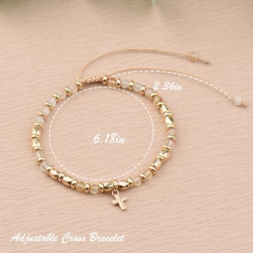 Christian Gifts for Women, Natural stone Bracelet, Religious Gift for Woman, Christian Gifts, Inspirational Gift for Women, Golden Cross Bracelet - color: White+Gold