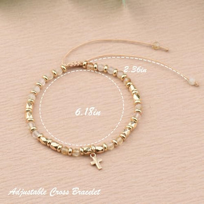 Christian Gifts for Women, Natural stone Bracelet, Religious Gift for Woman, Christian Gifts, Inspirational Gift for Women, Golden Cross Bracelet - color: White+Gold