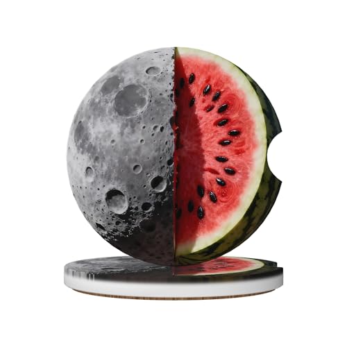 Watermelon Moon Car Cup Holder Coasters 2 Pack 2.63" for Women - color: Gray