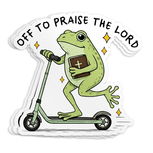 (3Pcs-3") Off to Praise The Lord Stickers, Funny Frog Meme Christian Faith Religious Bible Verse Waterproof Die-Cut Vinyl Sticker for Kindle, Laptop, Water Bottles, Phone Decal Gifts 3 Inches - size: 3x3"