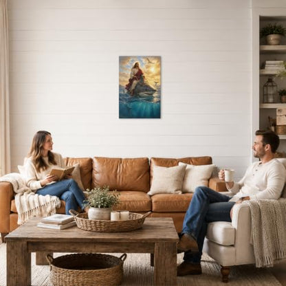 Humorous Christian Jesus Wall Art Jesus Riding Shark Religious Wall Art - color: Art-39, size: 18"L x 12"W