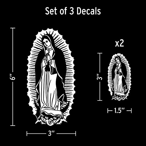 Our Lady of Guadalupe Stickers for Car Truck Tablet Tumbler - Set of 3 White Catholic Decal Sticker 3" and 6" Virgin Mary Sticker - Catholic Car Accessory - style: Lady of Guadalupe