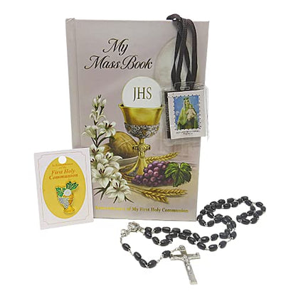 Autom My First Holy Communion Gift Set, Bundle Includes Mass Book, Scapular, Rosary, Pin and Vinyl Wallet. Communicant Starter Pack, 5 Items