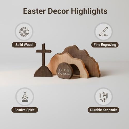 The Empty Tomb Easter Scene and Cross Decoration Wooden Easter Resurrection Scene Cross Decor Jesus Tomb Tray Set for Home Office Tabletop Religious Decoration