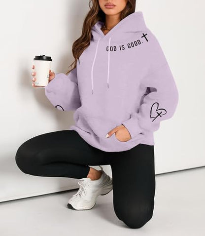 FAYALEQ Christian Sweatshirt For Women God Is Good Hoodies Graphic Tops - color: Purple, size: Small