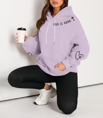 FAYALEQ Christian Sweatshirt For Women God Is Good Hoodies Graphic Tops - color: Purple, size: Small