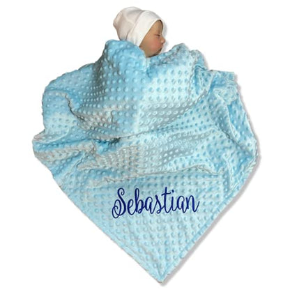 Embroidered Blanket Baby – Beautiful Monogrammed Blanket – Large Personalized Baby Blanket for Boys and Girls – Soft Polyester Baby Blanket with Custom Name – 28 x 34-inch - color: Light Blue