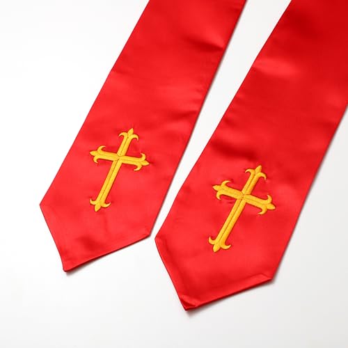 Clergy Stole & Choir Stole with Embroidered 60/72" - color: Red, size: 60 inch
