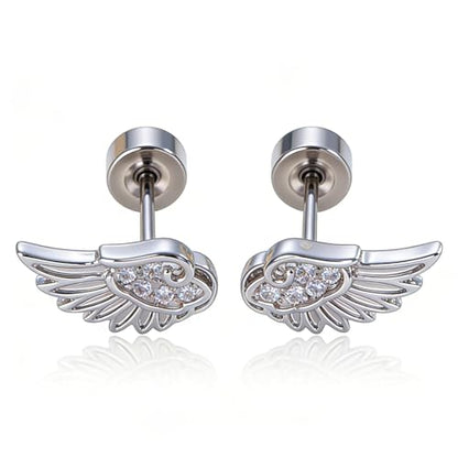 Goth Angle Wing Earrings Silver Flat Back Hypoallergenic Women Studs