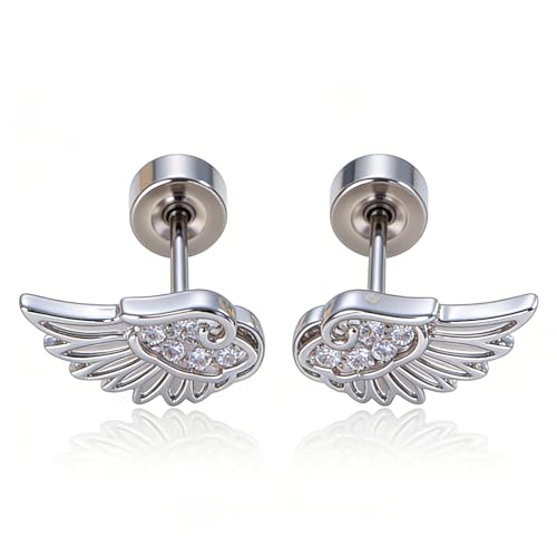Goth Angle Wing Earrings Silver Flat Back Hypoallergenic Women Studs