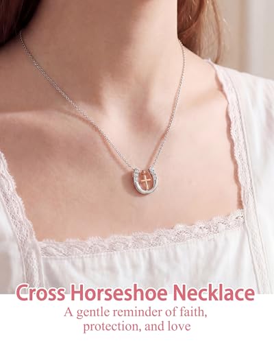 Shonyin Horseshoe Neckalce Horse Stuff with Cross for Teenage Girl Women - style: Confirmation