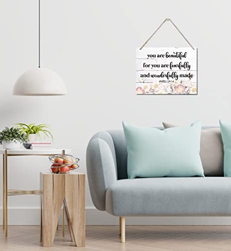Bible Verse Printed Wood Plaque Sign Wall Hanging, Home Wall Decor You Are Fearfully & Wonderfully Made Scripture Rustic Hanging Wall Plaque Wood Signs, Psalm 139:14 Christian Sign - color: Psalm 139:14